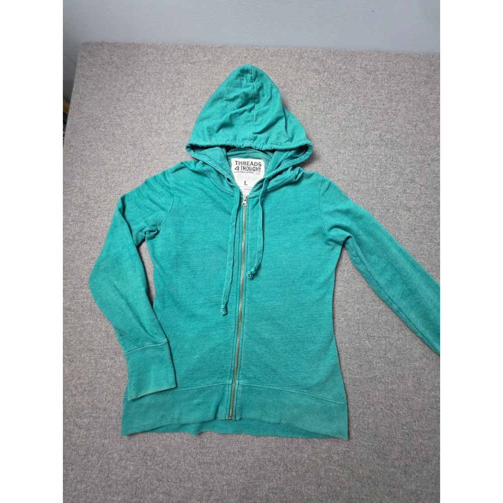 Threads 4 Thought Hoodie Womens Large Green Organic Cotton Long Sleeve Full Zip